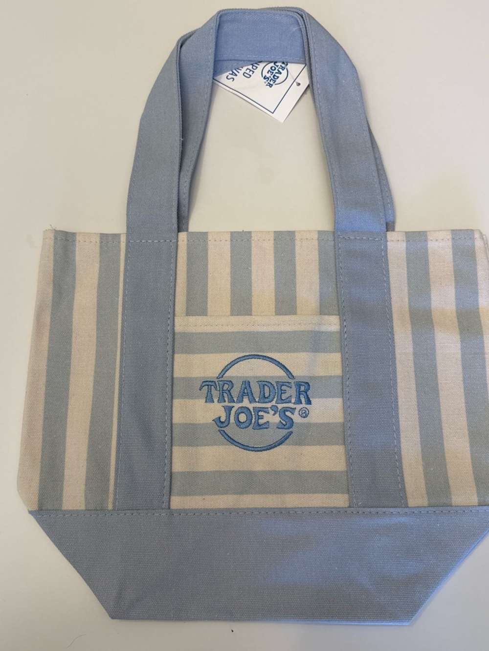 Trader Joe's Striped Mini Canvas Tote Bag - Blue, Pink, Green, Tan Set of 4 - Picture 2 of 5